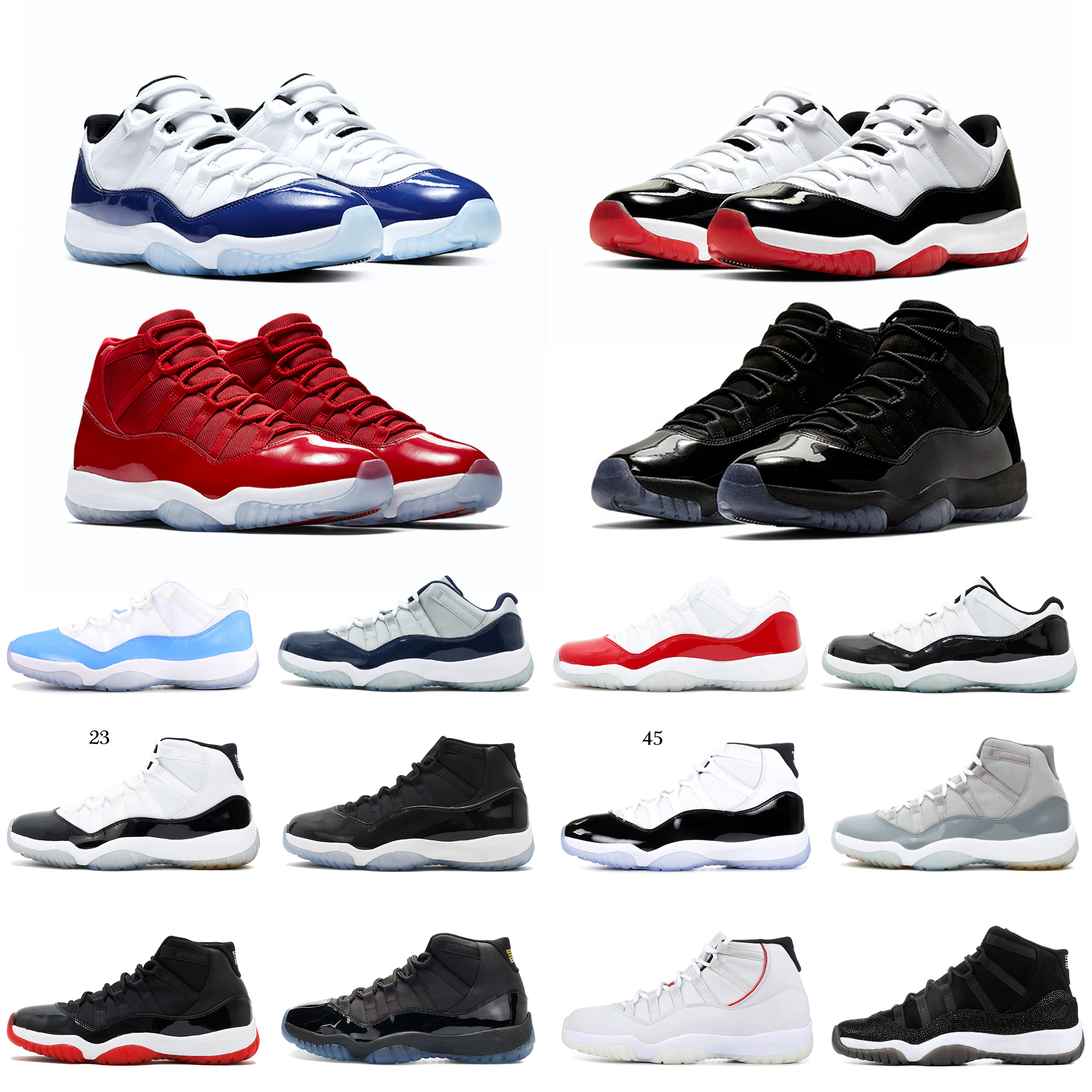 

11 11s Basketball Shoes Men Women Low Cool Grey Platinum Tint Midnight Navy Concord 23 45 Space Jam Bred Cap and Gown Womens Mens sneakers Trainers, #20 low legend blue 7-13