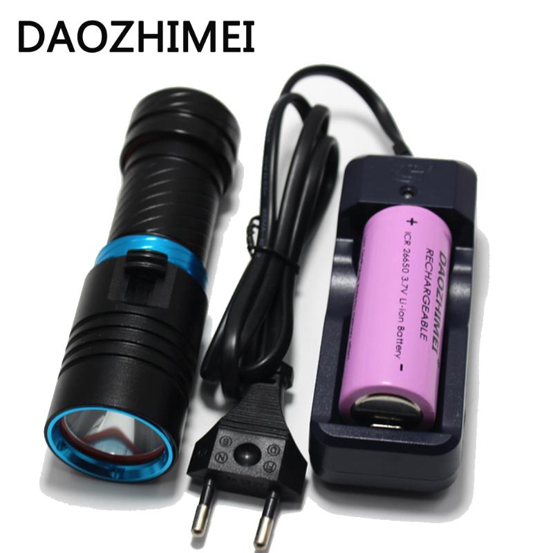 

5000LM XM-L2 LED Scuba Diving Ajustable Light Torch Underwater 100m Waterproof Diving Lamb Light+26650 Battery Charge