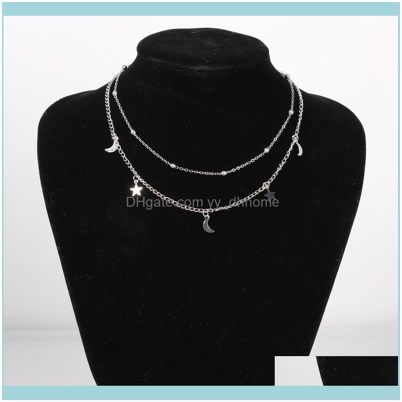 

Chains Necklaces & Pendants Jewelrychains European And American Fashion Womens Necklace Jewelry Double Moon Stars Short Clavicle Chain Colla