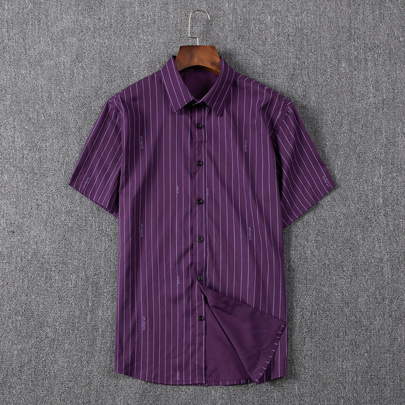 

New Brand 2021 Summer of Men's Casual Striped Cotton Shirts Short Sleeve Turn Down Collar Chemise Homme Plus Size 5xl 6xl X0rq, Purple