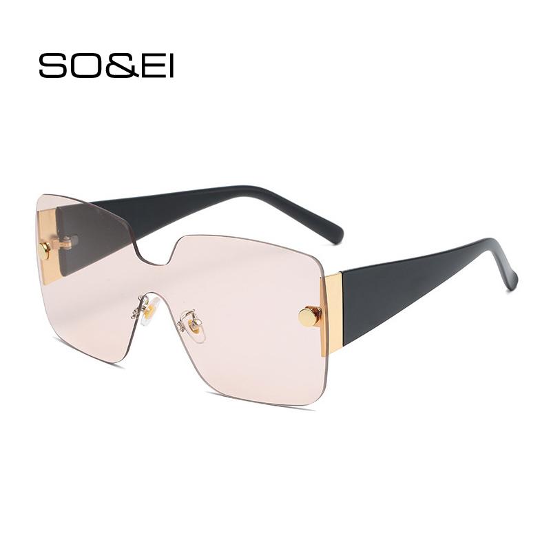 

SO&EI Fashion Oversized One Piece Square Women Sunglasses Vintage Rimless Ocean Lens Eyewear Trending Ladies Sun Glasses Shades