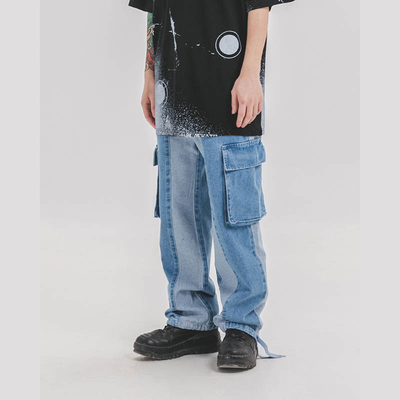 

2021 New 20ss Harajuku Retro Tie-dye Borboleta Bordado Denim Homem e Mulher Em Linha Reta Solto Casual Rasgado Calas De Brim L33i, Blue