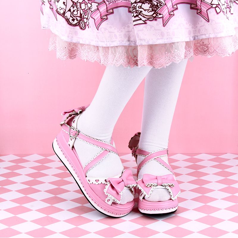

2021 New Spring Cross Sweet Female Kawaii Tea Beautiful Japanese Party Anime Lolita Shoes Harujuku Cosplay Platform Women P4bk