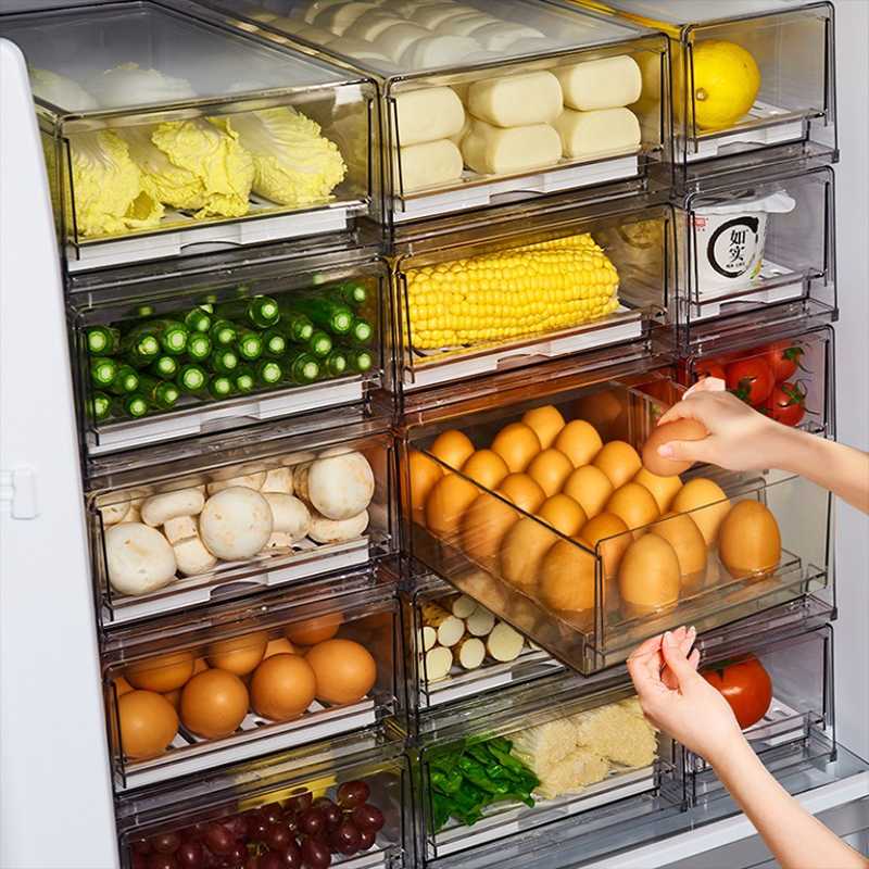 

Storage Bottles & Jars PET Refrigerator Drawer Box Kitchen Transparent Organizer Bins Fruit Vegetables Freezer Fridge Stackable Cabinet