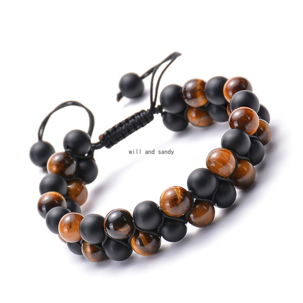 

Natural Stone Tiger Eye Lava Rock Double Row Bracelet Woven Adjustable Double Layer Bracelets Bangle Cuff for Women Men Fashion Jewelry Will and Sandy