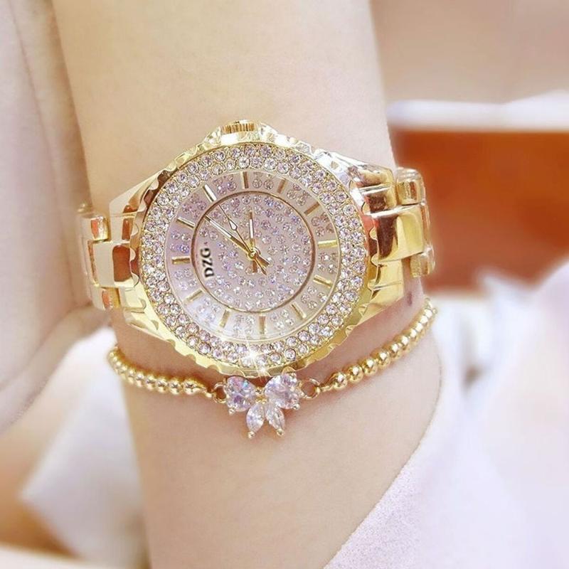 

Wristwatches Fashion Rhinestone Women Watch Full Diamond Crystal Women's Luxury Female Quartz For, Gold