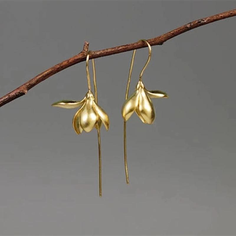 

Dangle & Chandelier Fashion Atmosphere Gold Silver Color Women Drop Earrings Exquisite Blooming Flower Earring Prom Party Jewelry