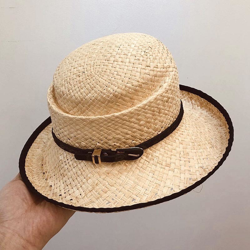 

2021 New Fashion Women Cloche Upf50 Natural Raffia Sun Beach Wide Brim Straw Belt Trim Summer Derby Travel Ladies Hat Dg0s