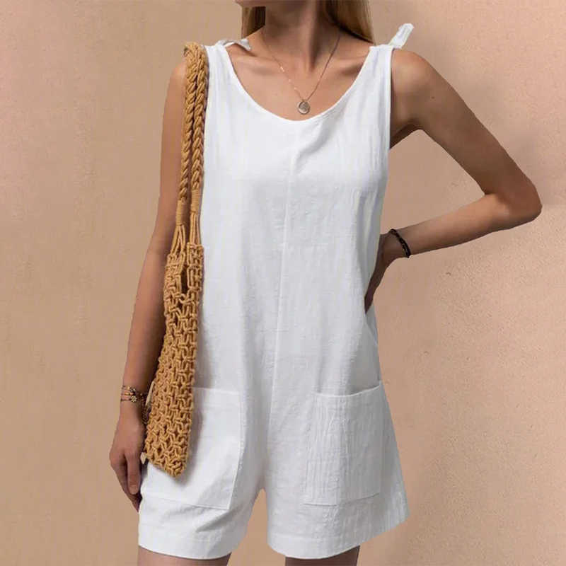 

Summer Women' Jumpsuit Solid Color Sleeveless Adjustable Straps Pockets Loose Jumpsuit Dungarees Short Pants Jumpsuits 210709, Yellow