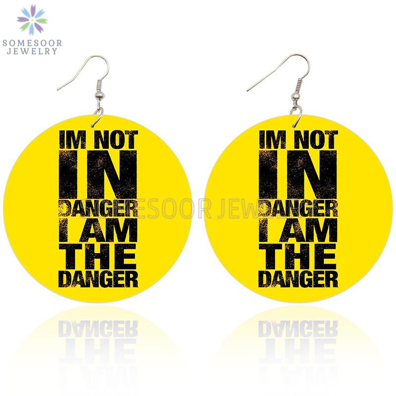 

Dangle & Chandelier SOMESOOR I Am The Danger Girl Gang Wooden Drop Earrings Positive Sayings Both Sides Printed Loops Jewelry For Women Gift