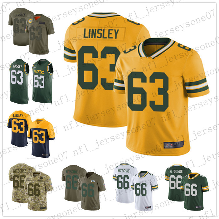 

Custom Mens women youth green bay packers 63 Corey Linsley 66 Ray Nitschke green white Football Limited Rush Jersey, Black