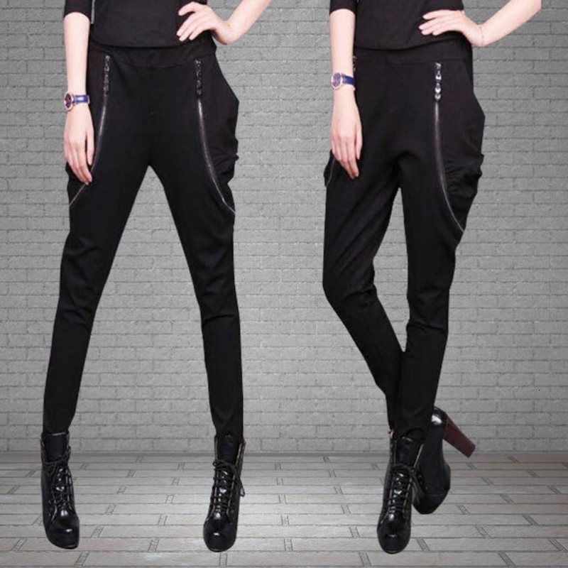 

2021 New Autumn Women's Harem with Fake Cotton Wool Thin Black Punk Cross Woman -sized Pants 9ahw, 9827