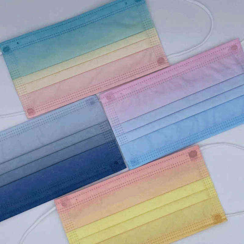 

2021 Designer Face Mask Gradient Color Disposable Masks Fashion Rainbow Pattern Adult Breathable Non-woven Fabric Sunscreen Dustproof