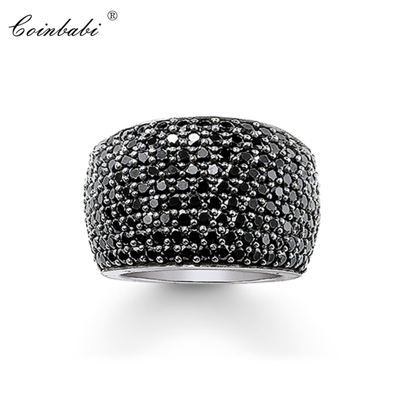 

Cocktail Rings Black CZ Pave Wide 925 Sterling Silver Gift For Women & Men Europe style Rebel Ring Fashion Jewelry 210924