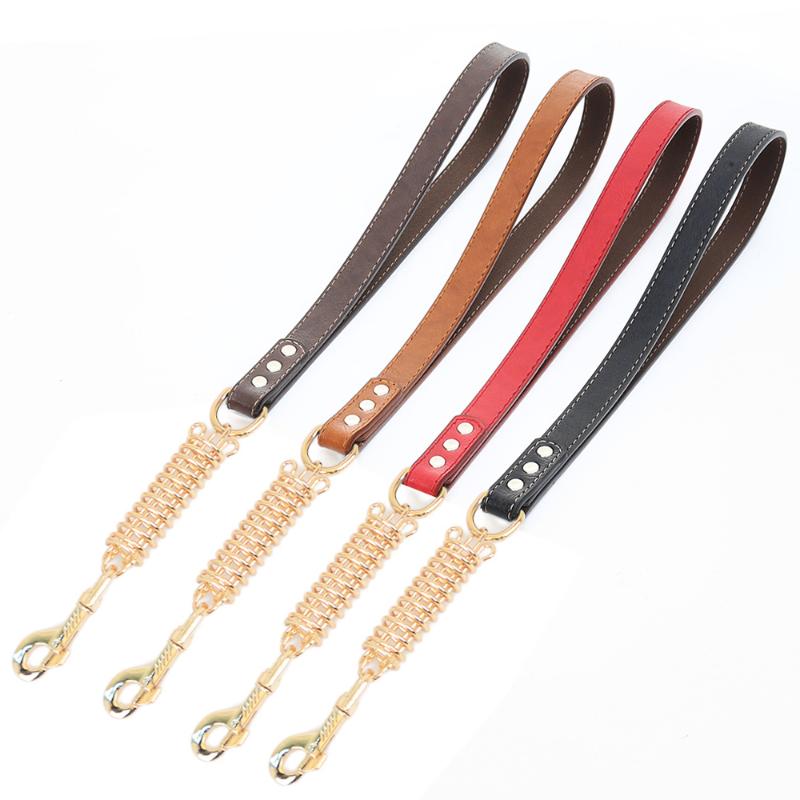 

Dog Collars & Leashes Pet Short Chain Leash PU Leather Handle Prevent Sprint Leading Traction Rope For Medium Large Big Dogs Supplies