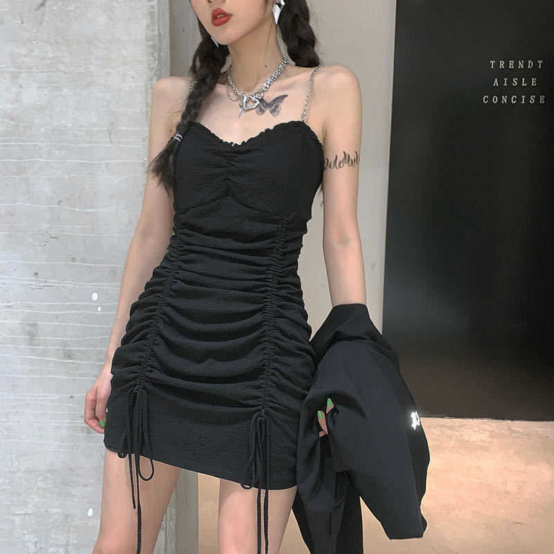

Korea Ulzzang summer female drawstring casual slim sling hip-hop punk plus size dress streetwear sexy Harajuku dark 210608, White