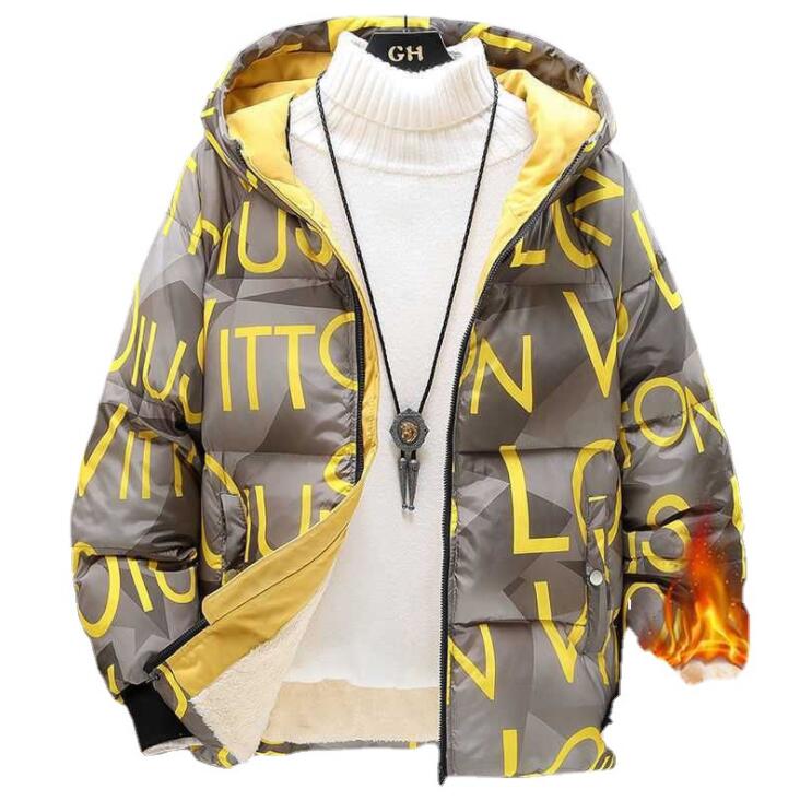 

YSL GG Luxury Men's Winter Bread Suit Plus Thick Velvet Hooded Jacket Warm Cotton Young Couples Clothes, Black;brown