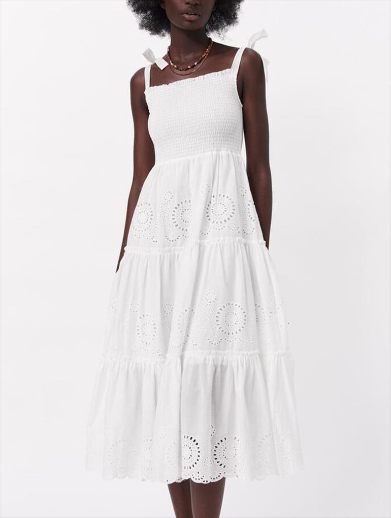 

za summer sweet temperament bowknot womens dress sling hollow embroidery mid length, Black;gray