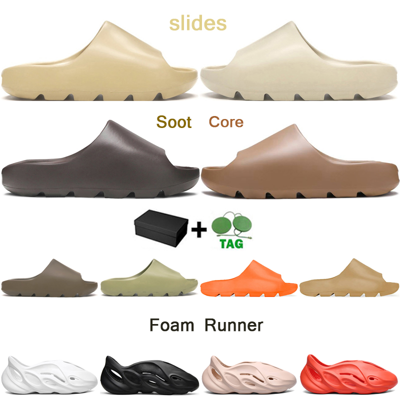 

slides men women slippers Desert Sand Core Soot Bone Earth Brown Foam Runner triple white black outdoor sandals with box, Pure