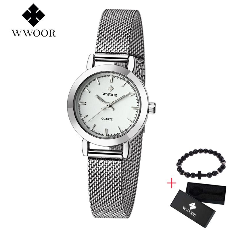 

Wristwatches 2021 WWOOR Women Watches Sports Watch Mesh Steel Waterproof Ladies Quartz Clock Relogio Feminino Free Gift, Gold