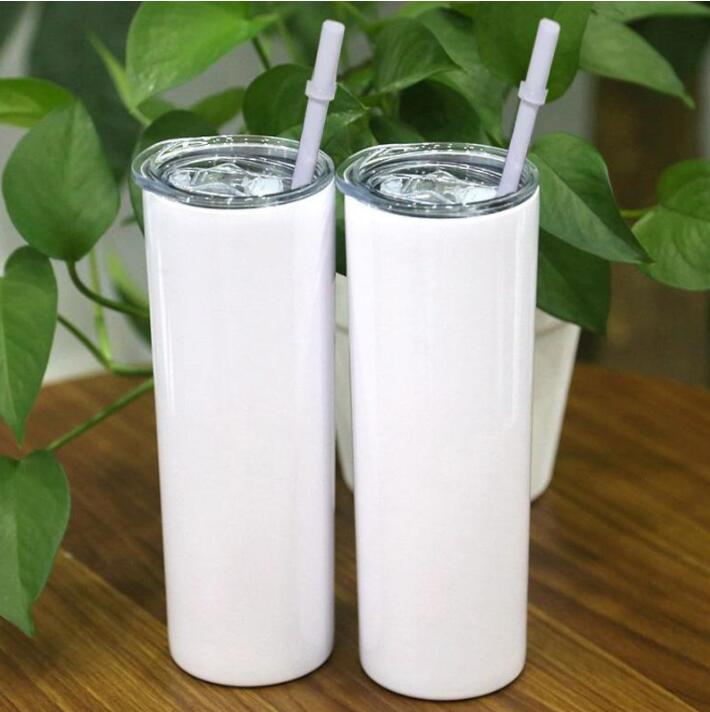 

20oz sublimation straight skinny tumblers blanks white Stainless Steel Vacuum Insulated tapered Slim DIY 20 oz Cup Car Coffee Mugs and Straw, Same as image