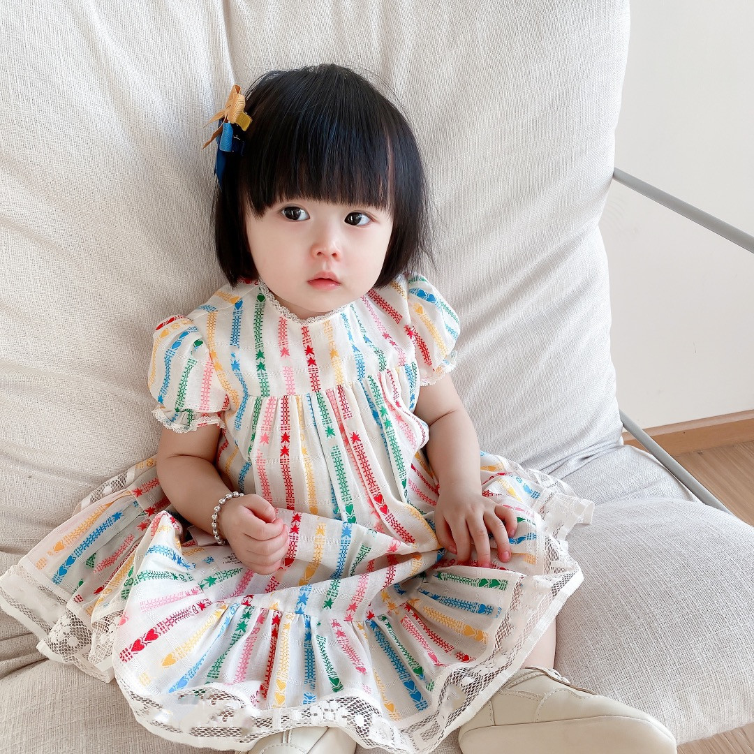 

Lovely Fashion Sweet Girls Princess Dress 2021 Summer Baby Girl Party Lace Dresses Kids Clothes 9 Months-150 size, As show
