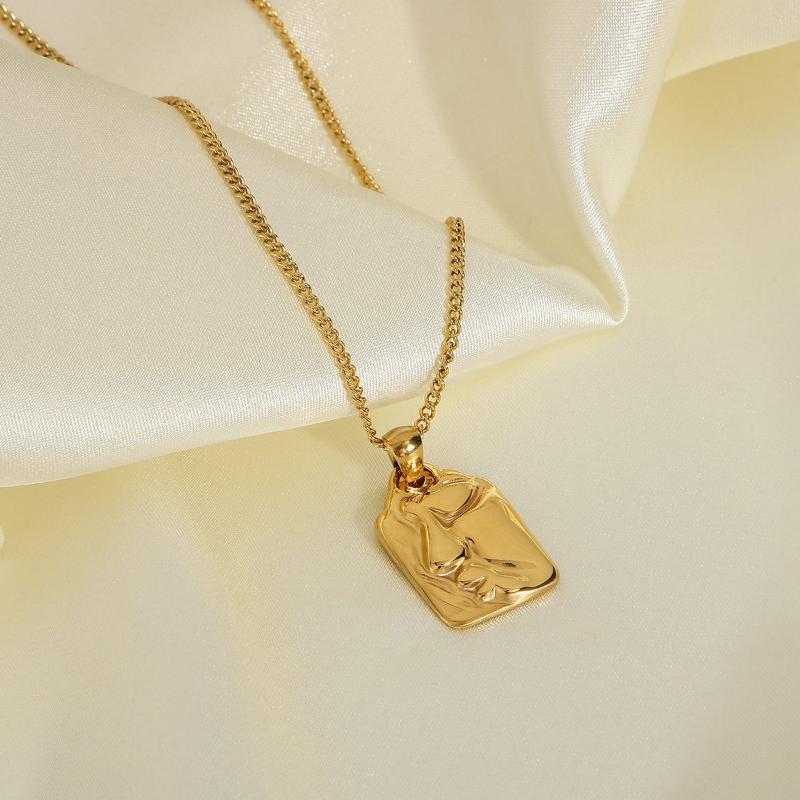 

Pendant Necklaces Abstract Face Geometric Necklace For Women Men Goth 18K Gold Plated Stainless Steel Chain Gothic Couple Hip Hop Jewelry, Silver
