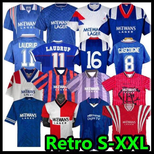 

87 90 92 93 94 95 96 97 99 01 08 Glasgow Rangers fc Retro soccer jerseys GERRARD GASCOIGNE LAUDRUP gerrard MCCOIST football Uniforms, Black;yellow