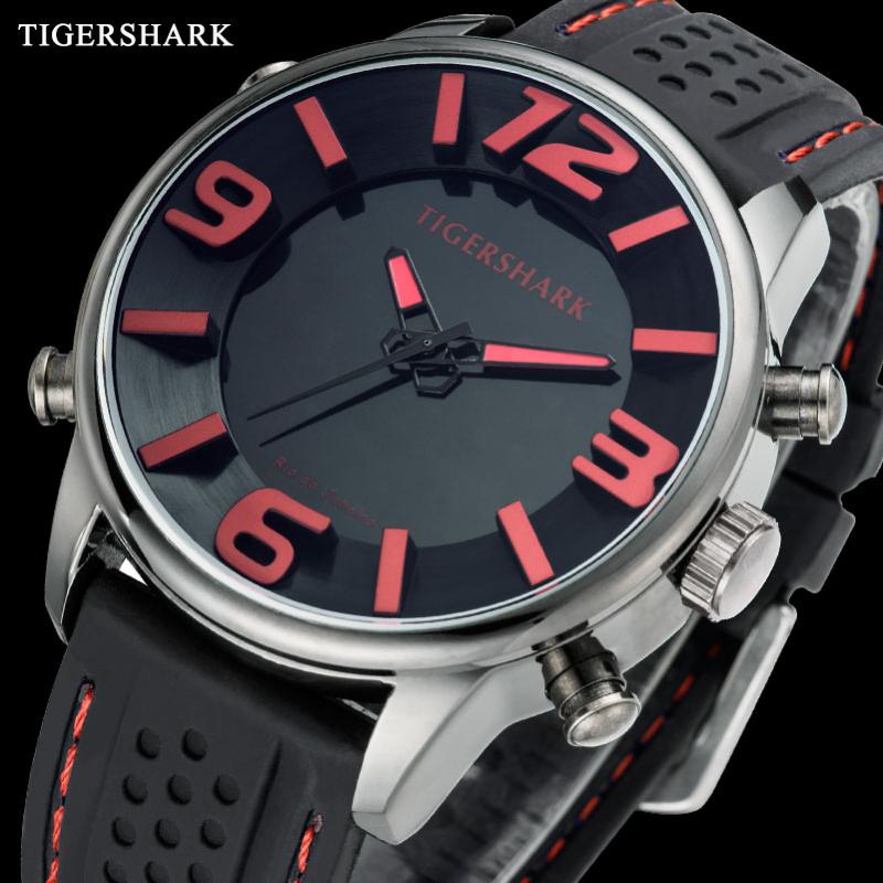

Wristwatches TIGERSHARK Arrival Fashion Sport Watch Men Rubber Band Digital Quartz Watches Auto Date 30M Waterproof Relogio Masculino, Black