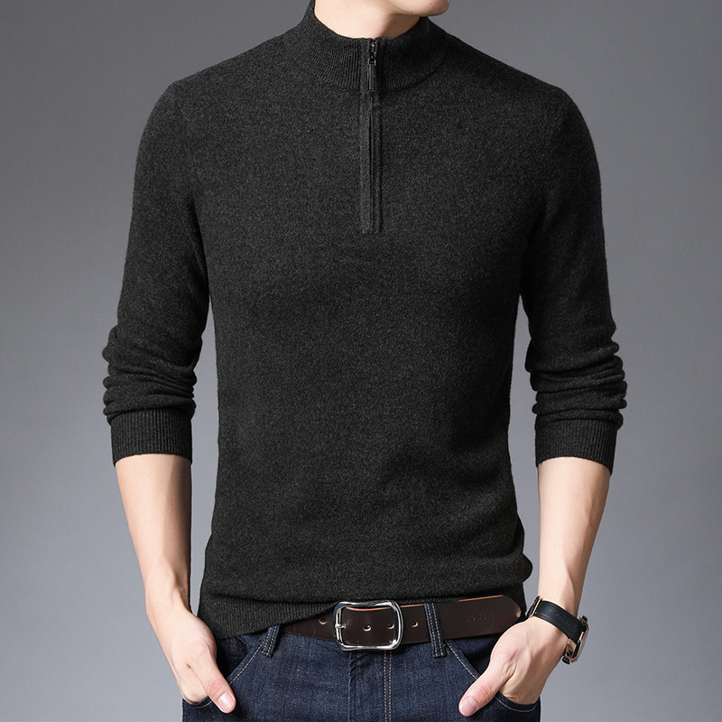 

2021 New Casual Turtleneck 100% Wool Pullover Men Autumn Winter Fashion Slim Fit Knitted Sweater Half Zip Mens Sweaters 7txn, Blue