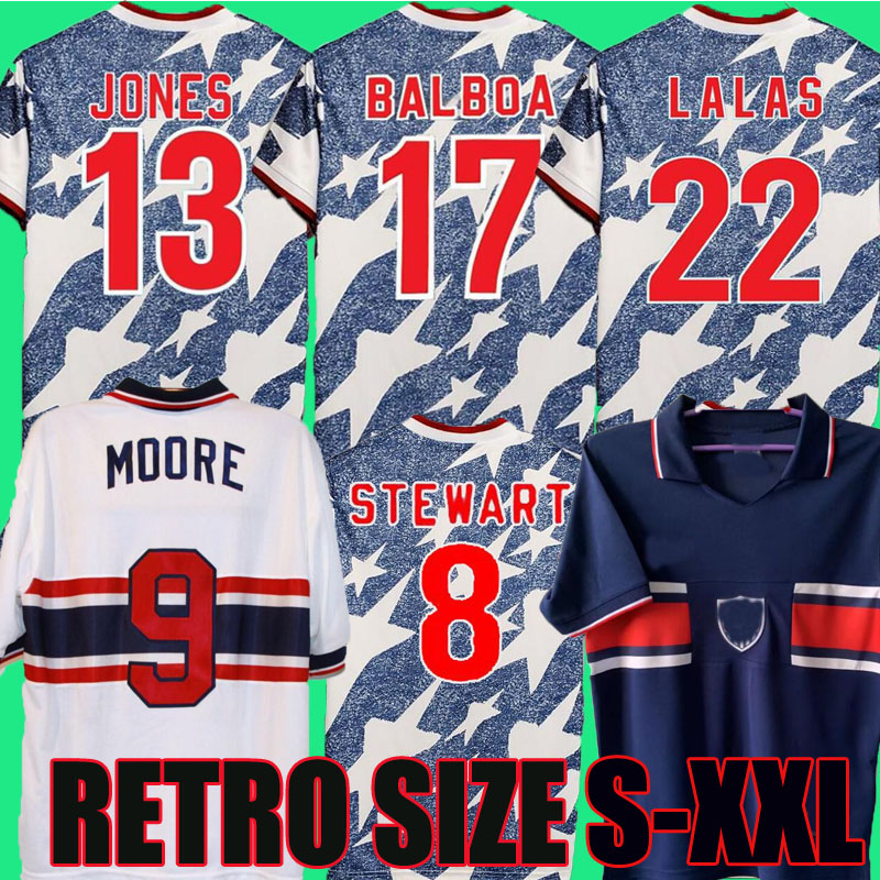 

Retro USAES 1994 1995 home Away Soccer Jerseys Lalas Reyna Wynalda Vintage United States WEGERLE STEWART JONES LALAS moore Football Shirt Classic Kit tops uniforms, 1994 away