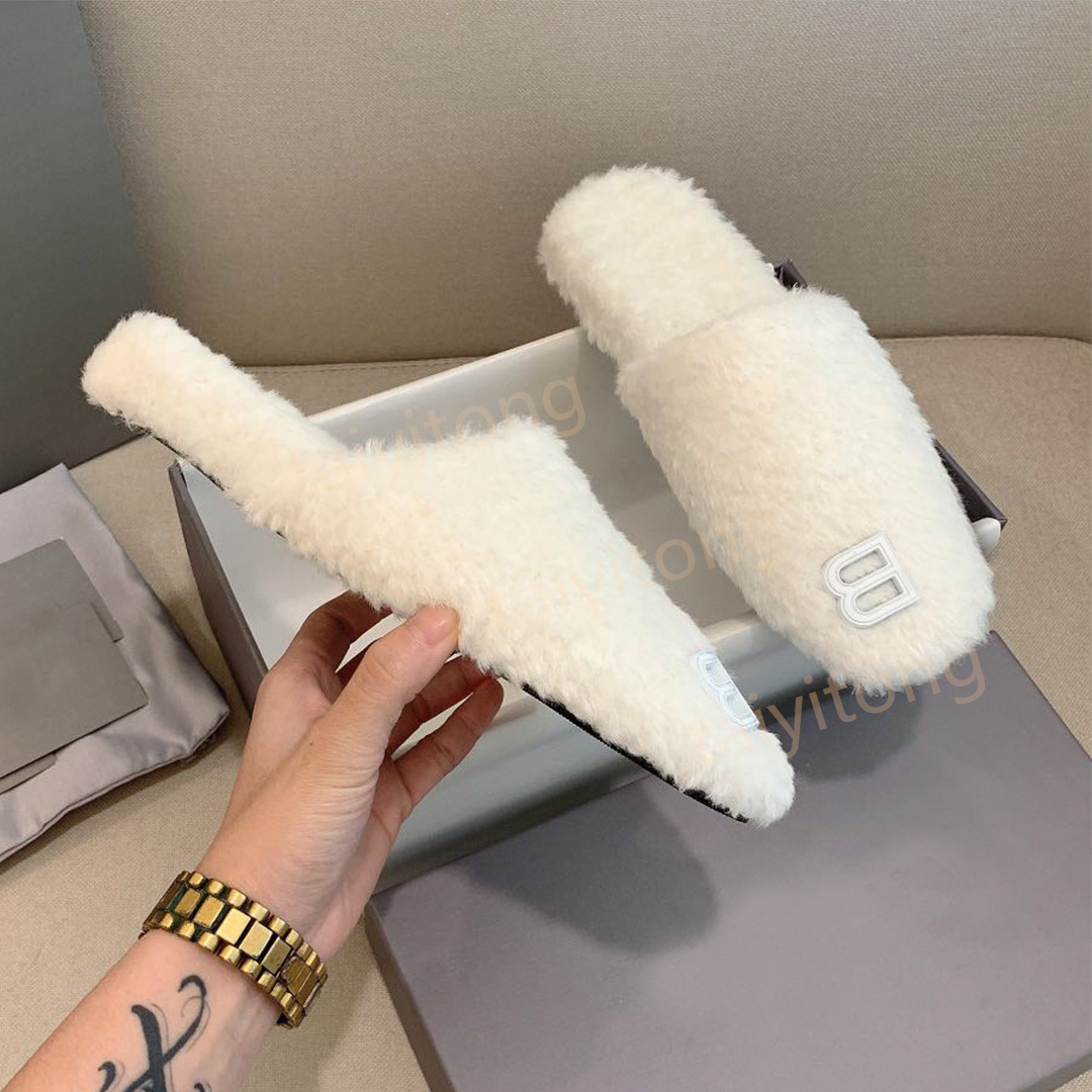 

2021 Fashion Womens Warm Slippers Baotou Wool Slipper Furry Fluff Letters Comfortable Fuzzy Girl Flip Flop shoe