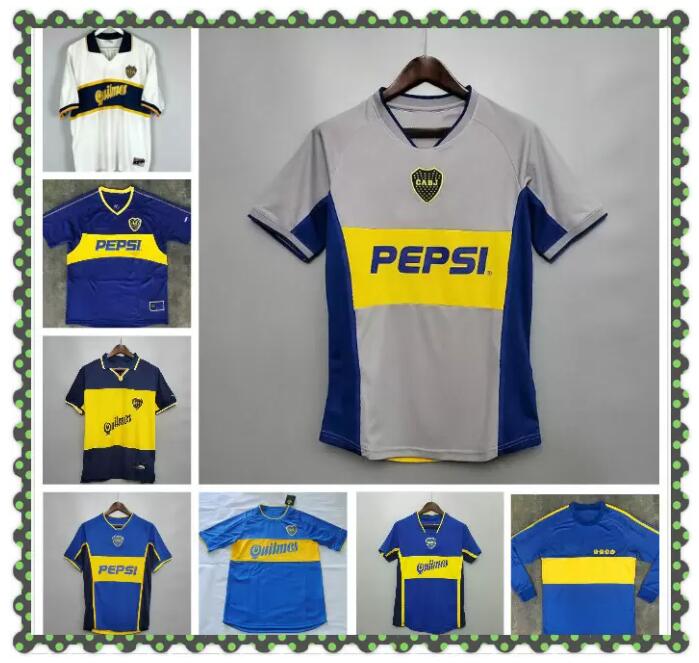 

97 98 Boca Juniors Retro Soccer Jersey Maradona ROMAN Caniggia 1997 96 2002 03 PALERMO Football Shirts Maillot Camiseta de Futbol 2005 2001, 1981 home