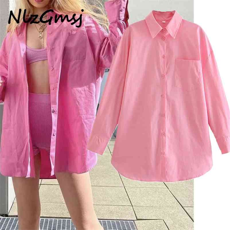 

Blouse Women Oversized Long Shirts Cotton Casual Button Pockets Loose Blouses Chic Streetwear Tops Mujer 05 210628, As picture