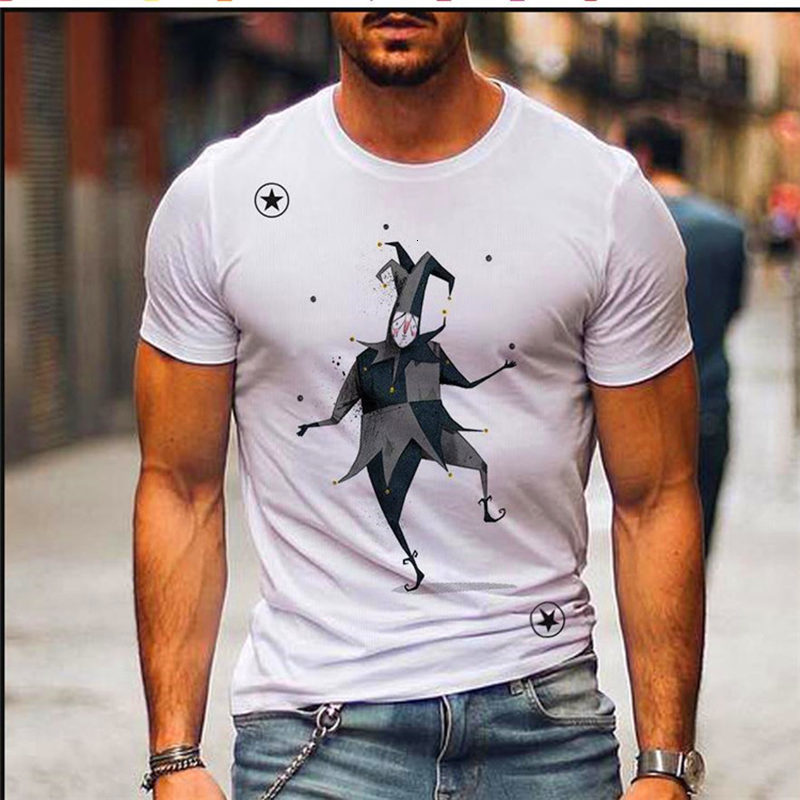 

2021 Men's Oversized Vintage Short Sleeve t Shirts Summer Fashion Harajuku Clown Printed o Collared White Tshirts Poleras 3uoj