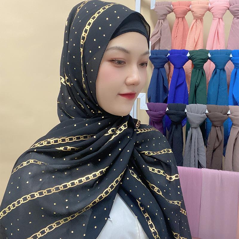 

Ethnic Clothing Black Series Bronzing Chiffon Hijab Scarf Leaf Feather Geometry Pattern Headwrap Shawl Headscarf For Muslim Women Turban Sca