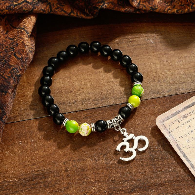 

Beaded, Strands Ethnic OM Pendant Prayer Buddha Beaded Bracelet Homme Pulseira Imperial Stone Accessories Masculina