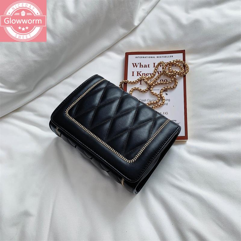 

2021 summer new diamond chain bag fashion shoulder bag casual messenger solid color PU female small square chain, Black