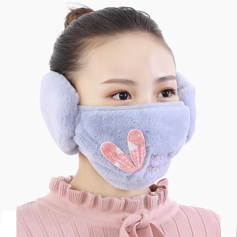 

Berets 2021 Women's Integrated Protection In Winter Outdoor Cycling Thickened Animal Cute Cartoon Mask Warm Ear Cover 2 One, Rabbit black
