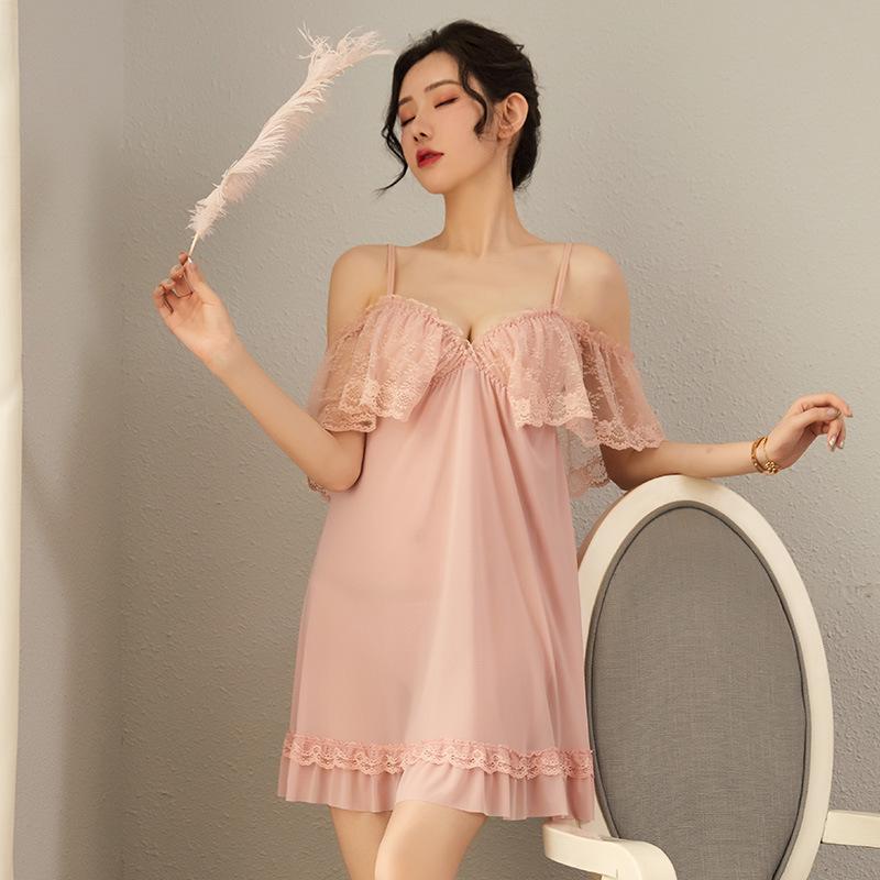 

Women's Sleepwear Elegant Nightwear Sexy Erotic Lace Sleeping Dress Lingerie Womens Nightgowns See-through Home Clothing Pink Sleepshirts, Black