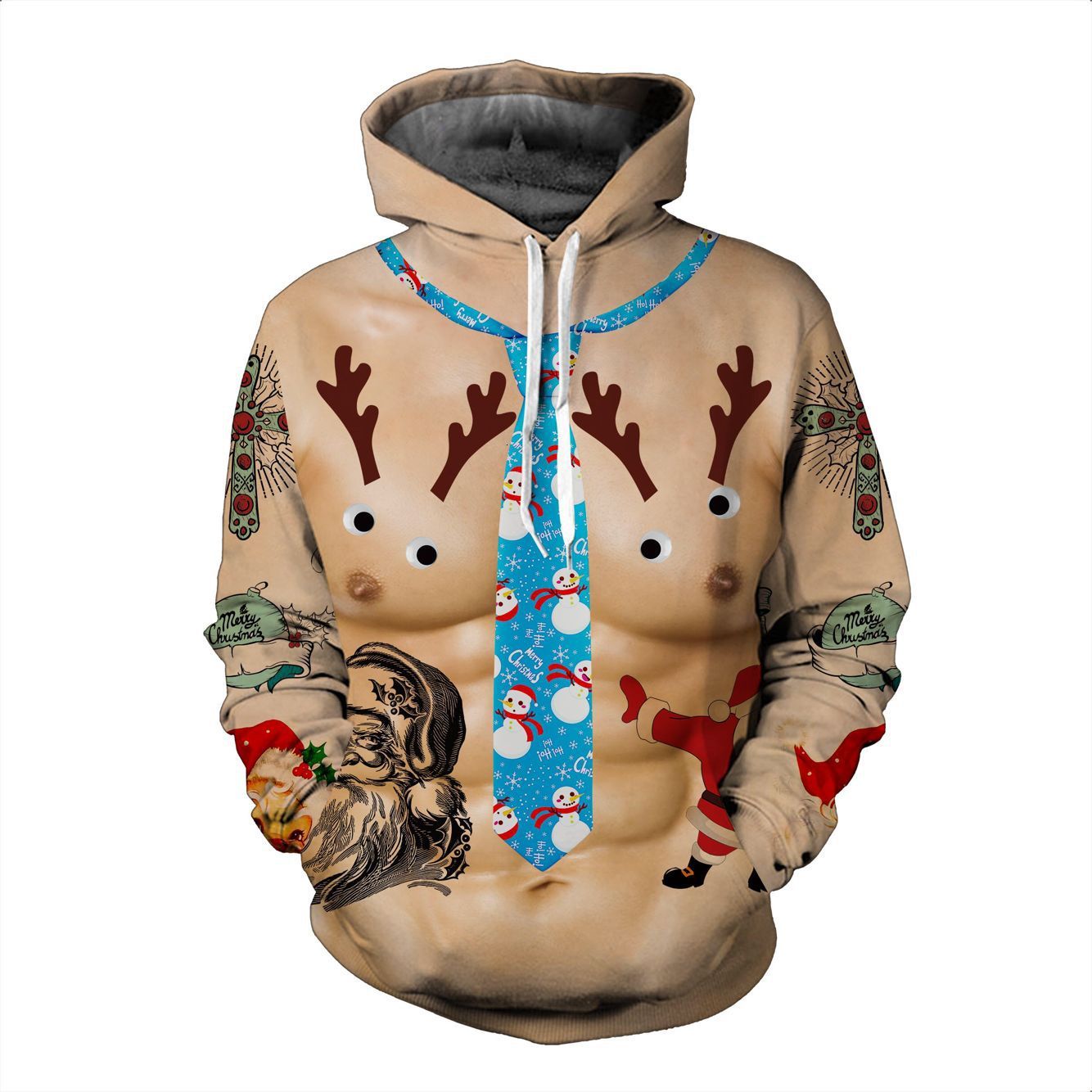 

fashionAutumn High Leisure Quality Mens / winter 2021 Christmas creative fawn print Hoodie loose large couple