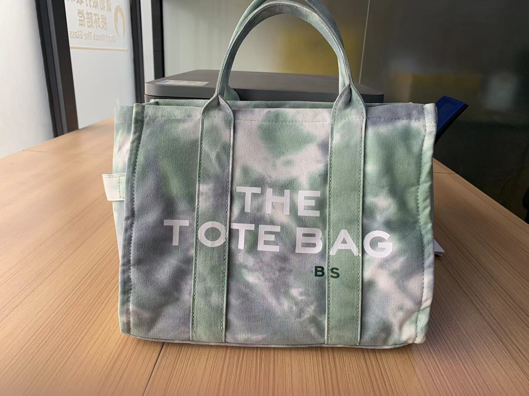 

Shoulder Bag Letter Print Stripe Large Capacity Tote Canvas Japanese Casual Handbag Shopping Bags for Women, Green