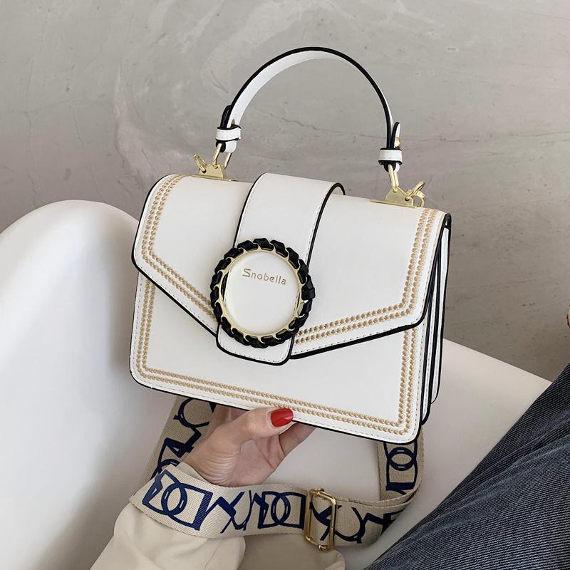 

Queenie Fashion Bag Elegant Wide Band Messenger Bag Flap Cross body Shoulder Women Handbag, Black