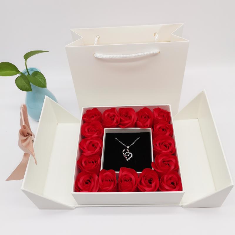

16 Roses Flower Valentines Day Gift Valentine's Day Saop Flower Jewelry Box Gift For Mom Mother's Girlfriend Wedding Gifts, Black no jewelry