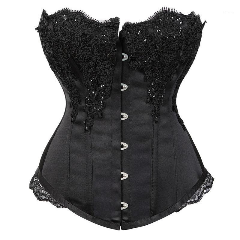 

Sexy Black Corset Top Sequined Embroidered Lace Satin For Women Bustiers & Corsets