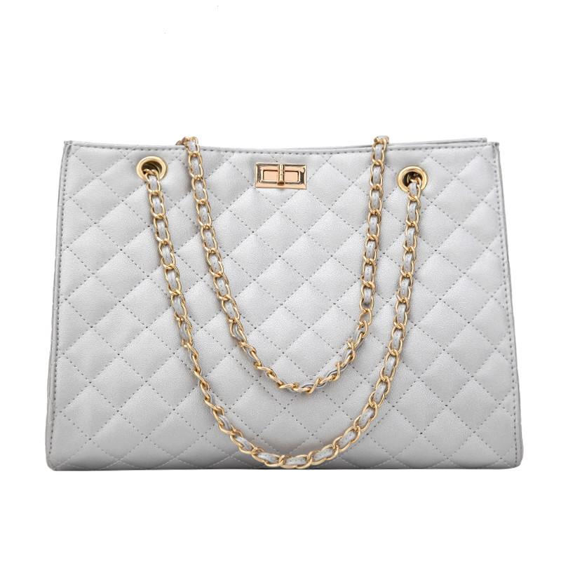 

Women Designer Luxury Handbag Casual Fashion PU Leather Shoulder Bag with Chains Crossbody Vintage 2021, Gris