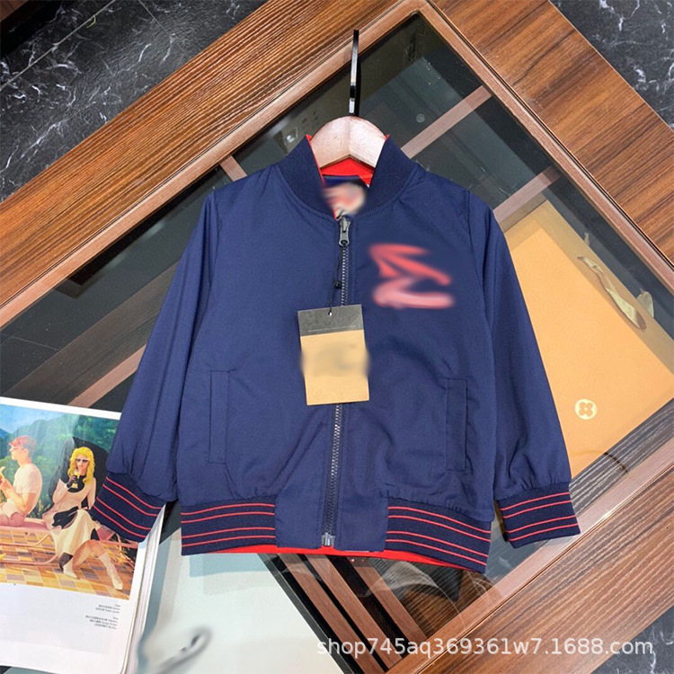 

High version 2021 spring boys and girls wear western style casual zipper jacket and children's coat on both sides, Blue;gray