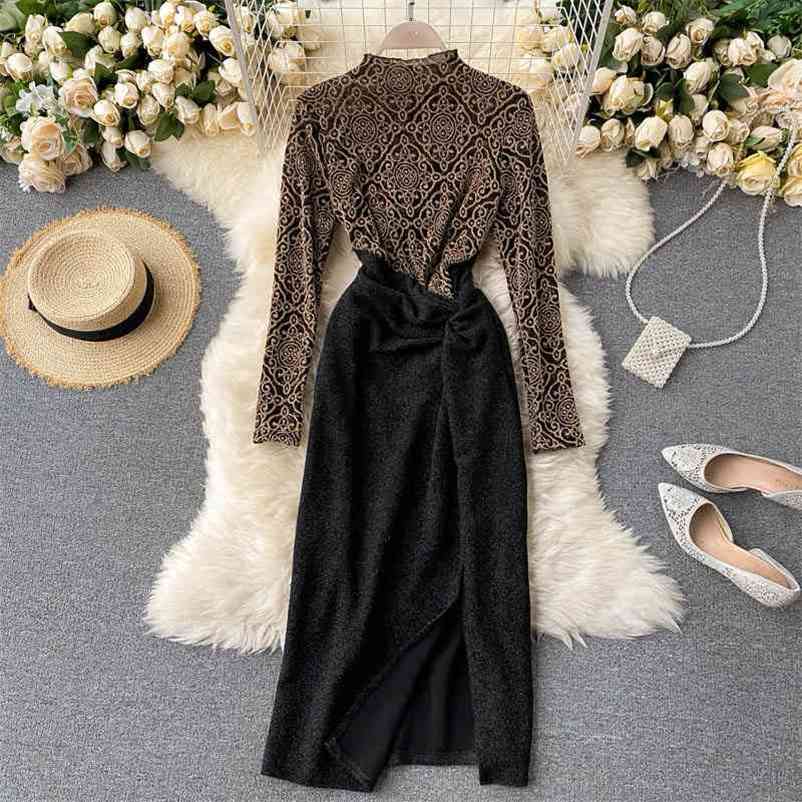 

Elegant Women Office Dress Spring Autumn Vintage Patchwork Bodycon es Ladies Business Work Midi Vestidos 210602, Khaki