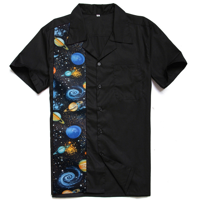 

2021 New Galaxy Pattern Shirt High Quality Cotton Short Sleeve Universal Star Vintage Rockabilly Shirts Men Clothing Big Size 5mk9, Ghost