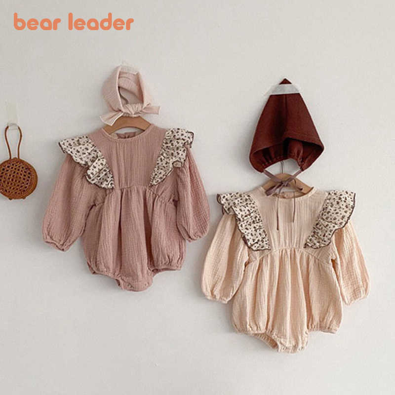 

Bear Leader Spring borns Clothes Korean Style Fashion Baby Girl Casual Ruffles Rompers Infant Children Cute Clothes 210708, Ah6205beige